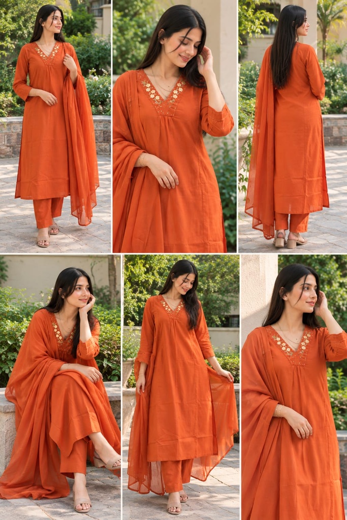 Beautiful orange 3 piece suit pure cotton (M)